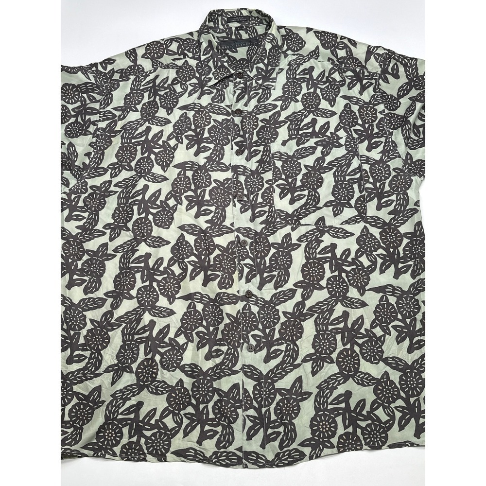 Basic Elements XL Button Up 100% Silk Shirt Floral Print Short Sleeve Menswear